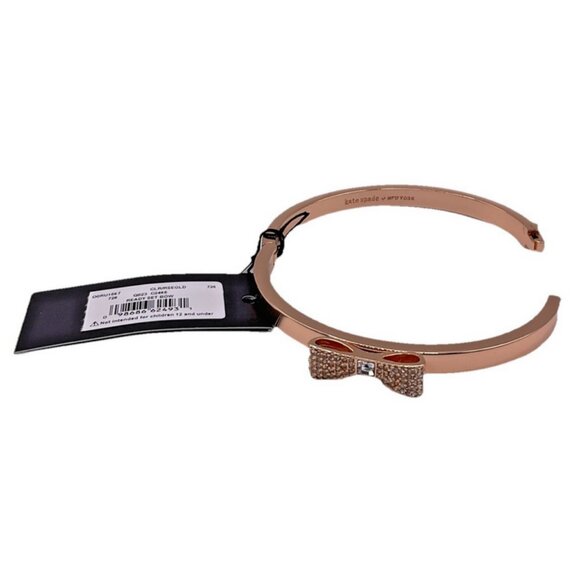 Kate Spade Ready Set Bow Pave Bangle Hinge Bracelet Clear Rose Gold NEW Jewelry - Picture 3 of 5